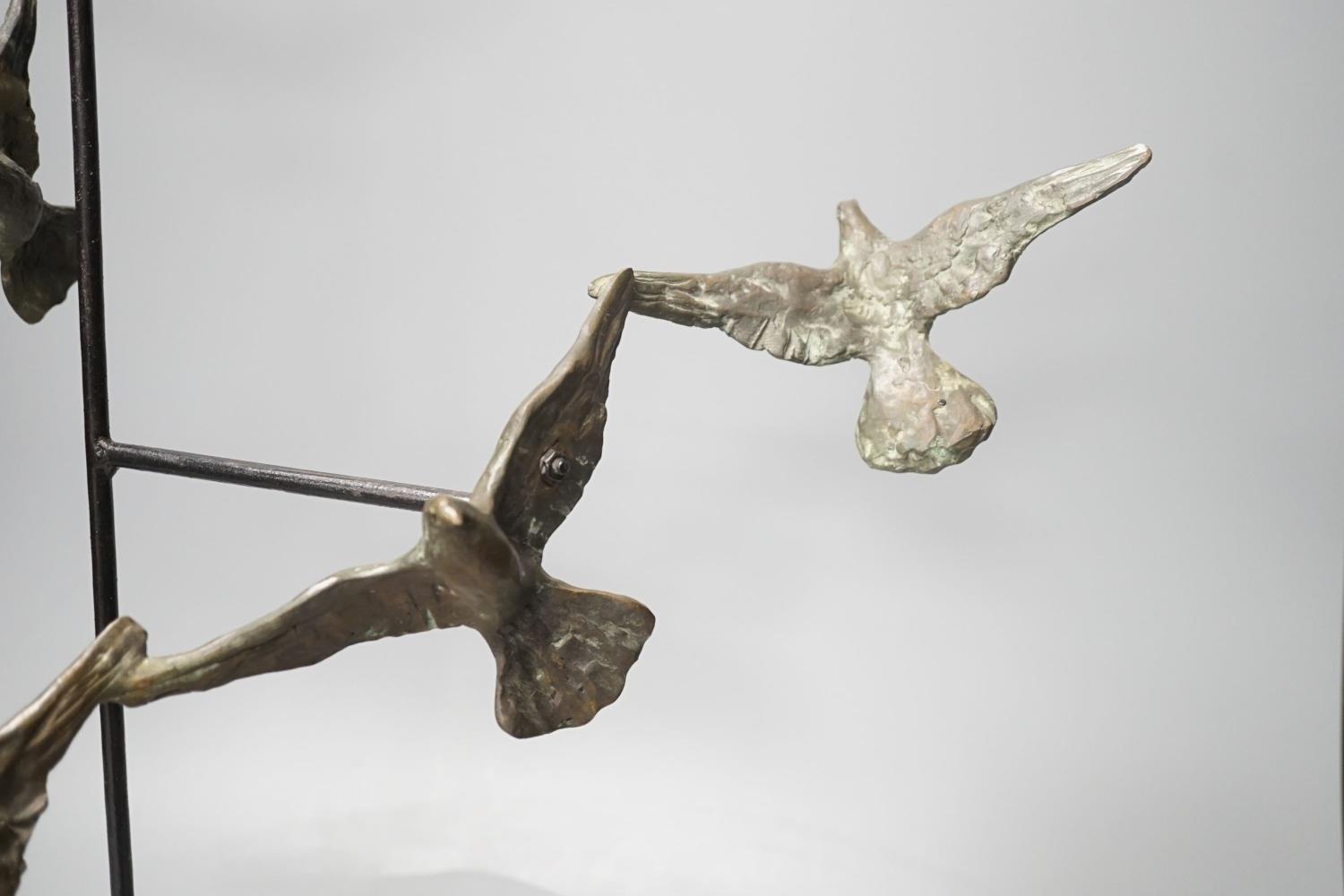 A bronze bird group, ‘Flight’ ‘97, signed Hayter,55.5 cms high. - Image 4 of 5