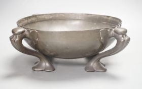 A Tudric four-footed pewter bowl designed by Oliver baker, 33cm, stamped Tudric 067