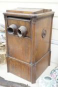 A late 19th century French walnut cased stereoscopic viewer, containing a quantity of