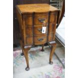 A Queen Anne Revival walnut drop flap bedside chest, width 39cm, depth 35cm, height 71cm