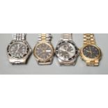 Four assorted gentleman's modern wrist watches, including Seiko and Tissot.