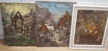 Michael Cadman (1920-2012), nine oils on board, Landscapes and study of abbey ruins, some unfinished