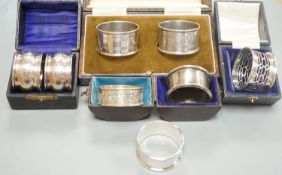 A cased pair of George V silver napkin rings by Charles Horner, Chester, 1924, one other cased