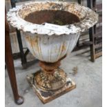 A Victorian painted white cast iron campana garden urn, diameter 42cm, height 49cm