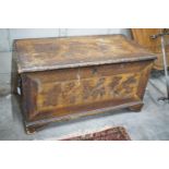 A Victorian pine trunk with simulated painted grain, width 108cm, depth 58cm, height 60cm