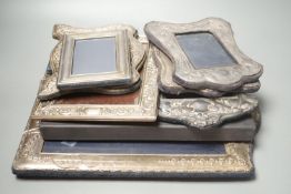 Eight assorted modern silver mounted photograph frames, various date and makers, largest 36.1cm.