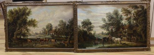 J. Ricardo, pair of oils on canvas, Pastoral landscapes, signed and dated 1882, 60 x 96cm