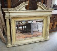 A George III style painted wood and gesso overmantel mirror with rectangular bevelled plate
