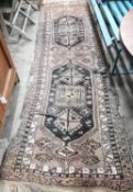 A Caucasian blue ground runner (a/f), 300 x 94cm together with a North West Persian style machined