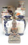 Five Chinese porcelain vases, and three Japanese vases and a resin model of a Buddha, tallest 37cm