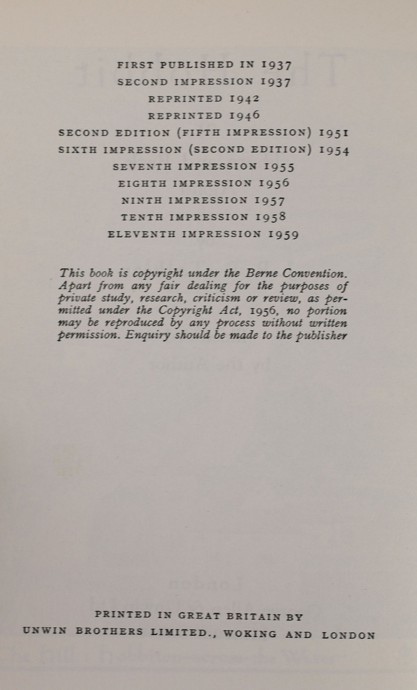 ° ° Tolkien, John Ronald Reuel - The Hobbit, 2nd edition, 11th impression, with colour frontispiece, - Image 3 of 5