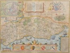 John Speed (1552-1629), hand coloured engraving, Map of Sussex, published c.1676 by Bassett and