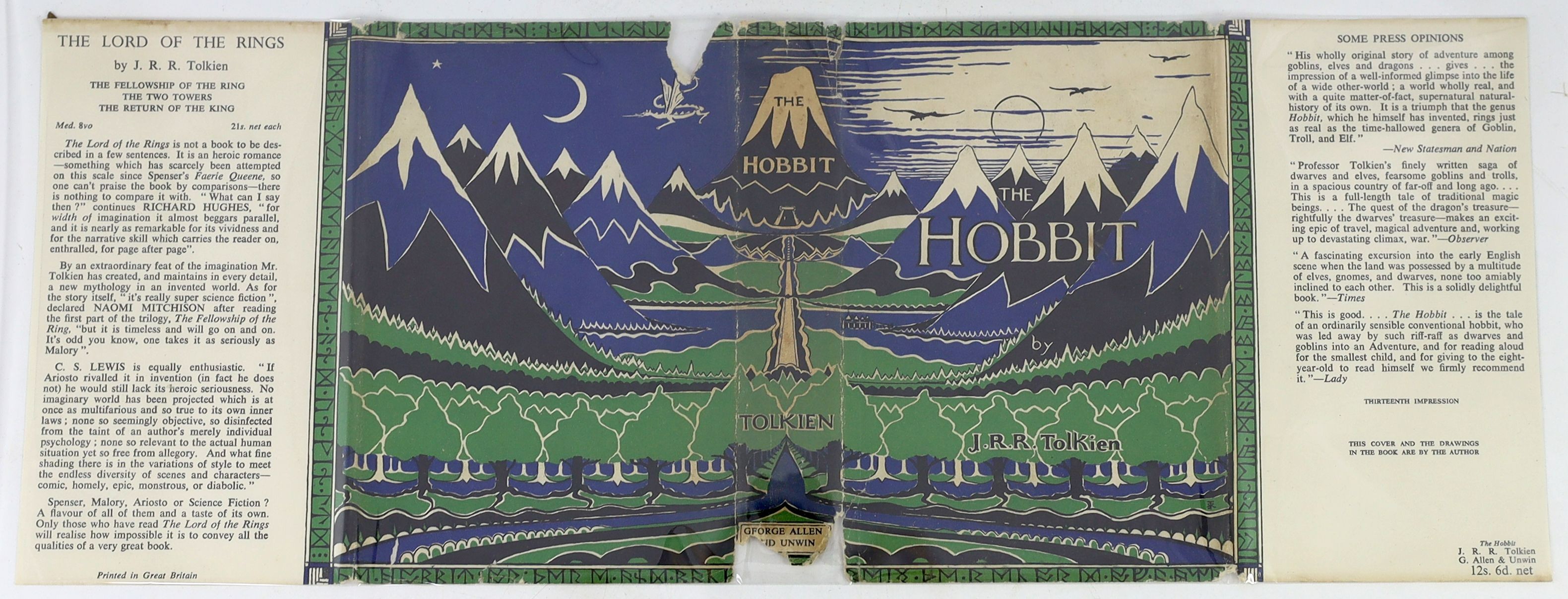 ° ° Tolkien, John Ronald Reuel - The Hobbit, 2nd edition, 13th impression, with colour frontispiece, - Image 5 of 5
