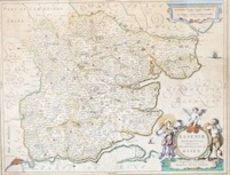 Jan Jansson (1588-1664), hand coloured engraving, Map of Essex, from the edition published c.1636/
