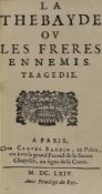 ° ° Racine, Jean Baptiste - La Thebayde ou les Freres Ennemis, Tragedie, 1st edition, 12mo,