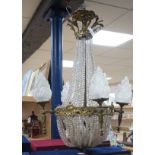 A French gilt Empire style cut glass and brass chandelier, 95cm high