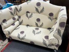 A George Smith high back settee upholstered in floral fabric, width 160cm depth 75cm height 116cm