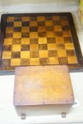 An early 20th century turned wood Staunton pattern chess set and inlaid board