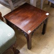 A Chinese Hongmu vase stand with later mahogany top, width 46cm, depth 45cm, height 46cm