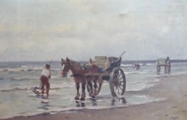 Arnout van Gilst ( 1898-1982), oil on canvas, seaweed gatherers, signed, 39 cm X 60 cm