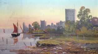 J D Morris, oil on canvas, castle ruins, 29 cm X 49 cm