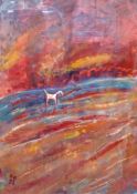 Richard Elliot, oil on paper, abstract horse in a landscape, signed and dated 92, image 89 cm x 65.5