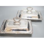 A pair of silver plated entree dishes, 28cm