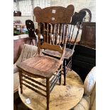 Two American stick back wood seat chairs