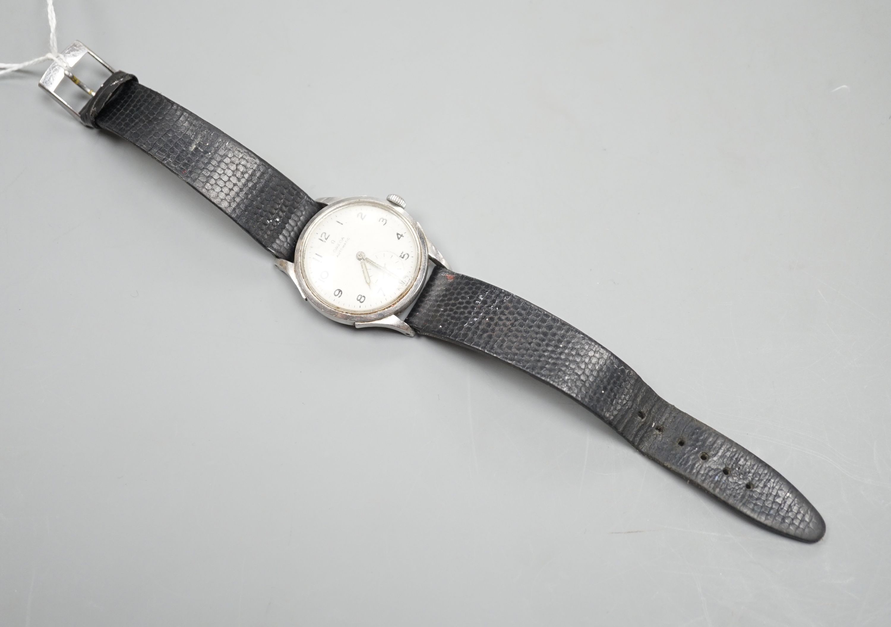 A gentleman's 1940's? stainless steel Omega Automatic wrist watch, with Arabic dial and subsidiary - Image 2 of 3