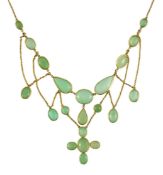 A cased American? 10ct gold mounted and chrysoprase cluster set fringe necklace, set with oval and