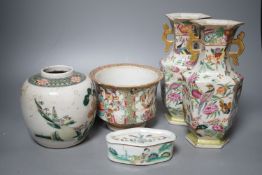 A group of 19th-century Chinese enamelled porcelain vessels, to include a jar, a pair of hexagonal