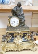 A French ormolu and bronze figural mantel clock, 50cm