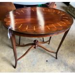 An Edwardian oval inlaid mahogany centre table, width 78cm depth 72cm height 74cm