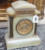 An early 20th century green onyx and brass mounted mantle clock-31.5 cms high.