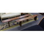 A pair of 19th century provincial elm bench seats, length 199cm, height 46cm