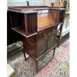 A late Victorian mahogany bureau, rectangular top with moulded ledge back and inset panelled writing