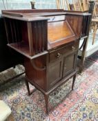 A late Victorian mahogany bureau, rectangular top with moulded ledge back and inset panelled writing