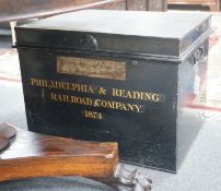 Philadelphia and Reading Railroad Company 1874. A 19th century tin document trunk, width 61cm