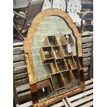 An Art Deco style peach and clear glass wall mirror, width 55cm height 80cm