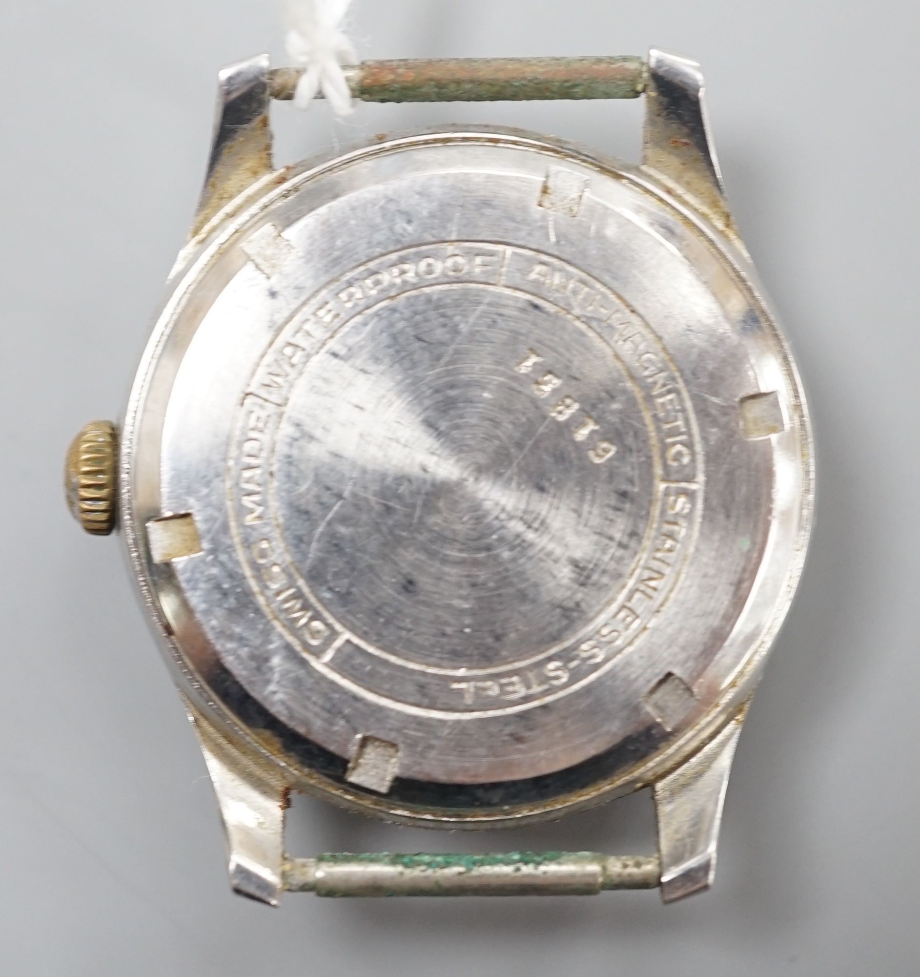 A gentleman's stainless steel Spearhead manual wind wrist watch, with Arabic dial, no strap. - Image 2 of 2