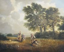 Andre de Moller, oil on canvas, 'Haymaking', gilt frame, 50x60cm