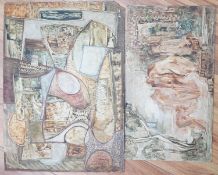 Gerald Meares, two oils on board, Bathers and Abstract form, both signed, 25 x 45cm and 36 x 51cm,