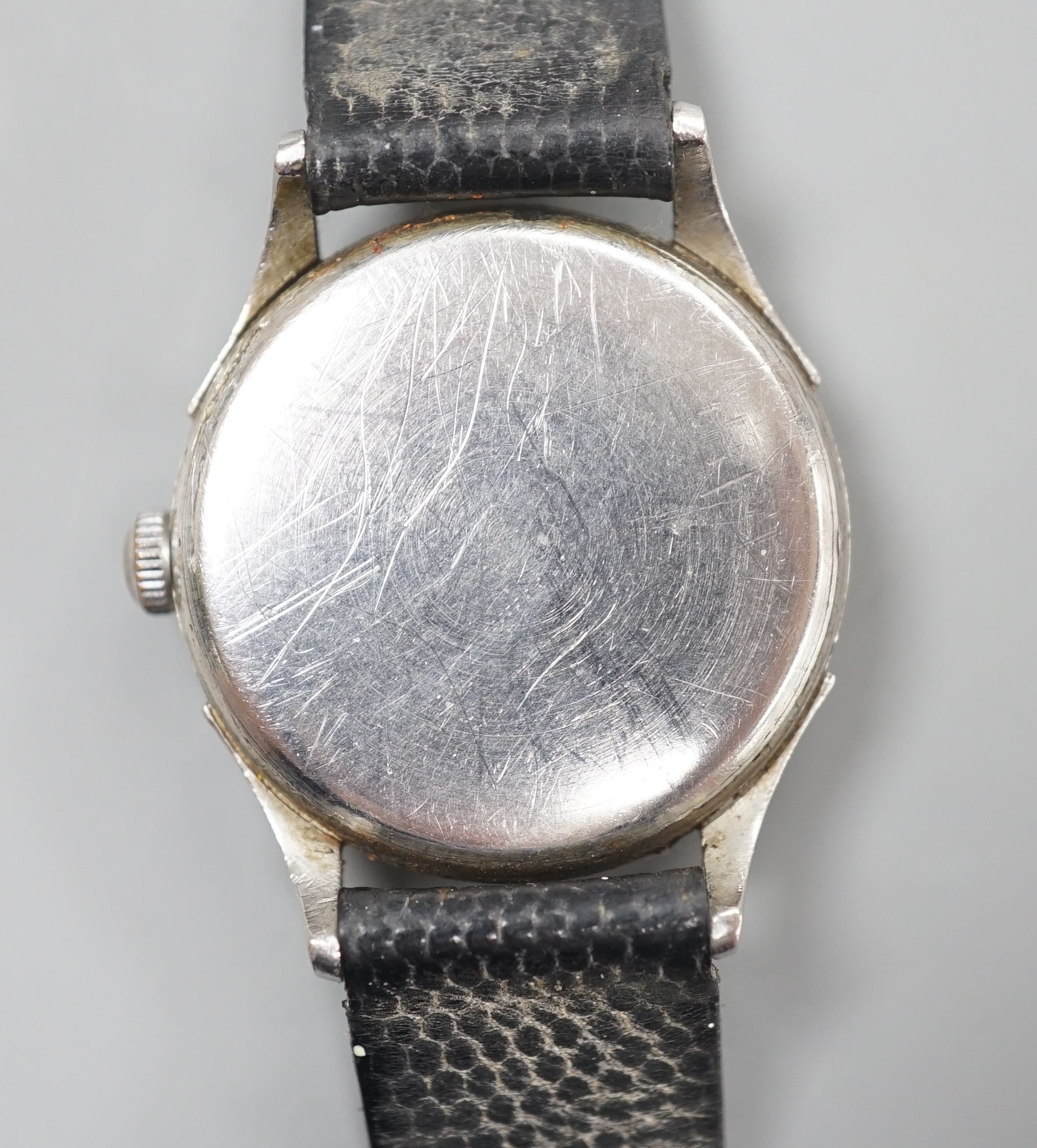 A gentleman's 1940's? stainless steel Omega Automatic wrist watch, with Arabic dial and subsidiary - Image 3 of 3