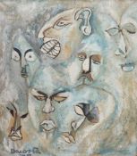 Dacosta, oil on board, Tribal masks, signed and dated '74, 61 x 53cm