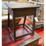 A 17th century style oak box seat stool, width 48cm depth 33cm height 55cm