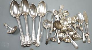 A quantity of assorted mainly 19th century and later flatware, including two Georgian caddy