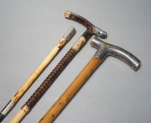 Two 19th century canes and a whip-longest 91 cms.