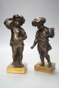 A pair of late 19th century bronze cherubs, emblematic of the seasons, Summer and Autumn, 21cm high
