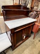 An early Victorian marble topped rosewood chiffonier, width 89cm depth 37cm height 122cm