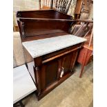 An early Victorian marble topped rosewood chiffonier, width 89cm depth 37cm height 122cm